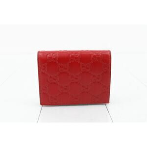 Gucci GG Guccissima Embossed Leather Red Bi-Fold Card Case / Wallet (NWOT)